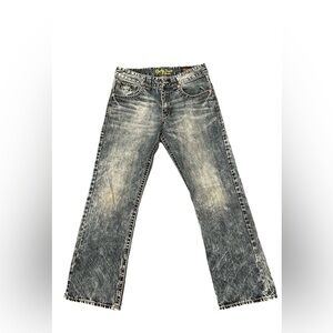 Vintage Rock 47 Denim Acid Wash Straight Denim Jeans Embroidered Logo Blue Men's